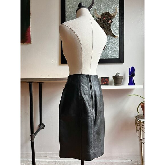 Vintage 80s Margaret Godfrey Leather Skirt | High-Waist Pencil Fit - Picture 5 of 7